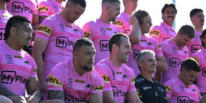 Pink is the new black:Panthers players pose for the official team photos.