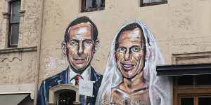 Scott Marsh’s mural of Tony Abbott marrying Tony Abbott.