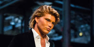 If looks could kill:Model Jordan Barrett is set to take to the runway for Justin Cassin’s 2022 Transeasonal collection.