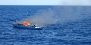 An illegal fishing boat destroyed by Australian Border Force in 2021.
