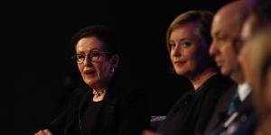 Sydney lord mayor Clover Moore,left,and Labor’s mayoral candidate,Linda Scott,at the debate.