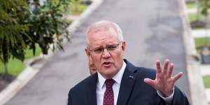 Prime Minister Scott Morrison visits Springfield Rise Display Village,south of Brisbane,to meet prospective home buyers in the seat of Blair.