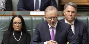 Prime Minister Anthony Albanese speaks during debate on the Voice referendum bill.