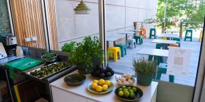 The sustainably-minded salad bar and its courtyard.