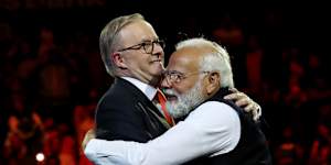 Prime Minister Anthony Albanese with Narendra Modi during the Indian PM’s Australian visit.