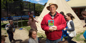 John Marsden and an earlier book at his Candlebark school in 2013.