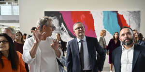 PM Anthony Albanese at the opening of the Gabori exhibition in Paris earlier this month.