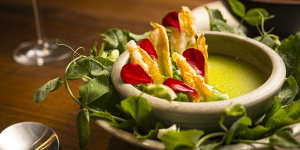 Steamed pea custard with broad beans and zucchini at fine-diner Babae.