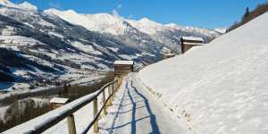 An icy mountain path between Bad Gastein and Bad Hofgastein in the Austrian alps.