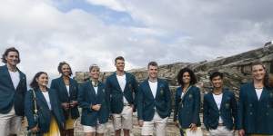 Australian Olympians at the unveiling of the official opening ceremony uniforms for Paris 2024.