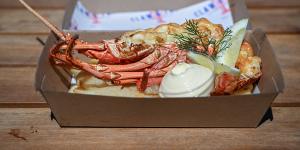 West Australian half lobster topped with truffled parmesan gratin and served with fries. 