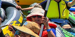 Students and climate protesters take to the water in attempt to blockade the access to the Newcastle coal port in protest for climate action during People’s Blockade in Newcastle,Australia.