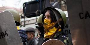 An anti-government protester in Kiev,2014. “We have been fighting this war of freedom for years in Ukraine,” says Shevchenko.