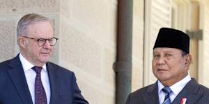 Prime Minister Anthony Albanese and Indonesian President Prabowo Subianto at Admiralty House today.