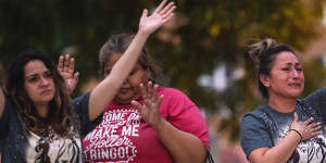 People at the City of Uvalde Town Square during a prayer vigil in the wake of a mass shooting at Robb Elementary School on May 24,2022 in Uvalde,Texas. According to reports,19 students and 2 adults were killed before the gunman was fatally shot by law enforcement.