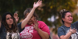 People at the City of Uvalde Town Square during a prayer vigil in the wake of a mass shooting at Robb Elementary School on May 24,2022 in Uvalde,Texas. According to reports,19 students and 2 adults were killed before the gunman was fatally shot by law enforcement. 