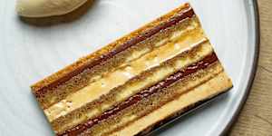 Almond and coffee opera cake.