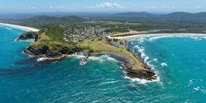 Aerial view over Crescent Head on the Mid North Coast in NSW.