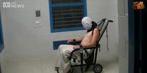 Dylan Voller in a restraining chair in the footage aired on Four Corners. 