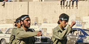 Hezbollah members on parade near Beirut in 1986.