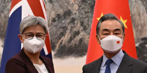 Foreign Minister Penny Wong meets her Chinese counterpart Wang Yi at Diaoyutai State Guesthouse in Beijing,