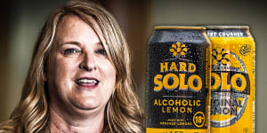 Composite of North Sydney MP Kylea Tink and Asahi product Hard Solo
