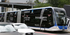 A Brisbane Metro vehicle parked on Ann Street.