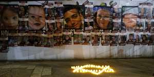 Candles spell out “October 7” outside the Knesset,Israel’s parliament,in Jerusalem,to mark a month since the hamas attack.