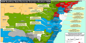 Southern NSW Map showing the impact of last summer’s bushfires on NSW electorates. 