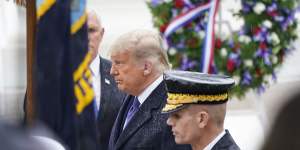 President Donald Trump at a National Veterans'Day ceremony on Wednesday,one of a few times he's been seen in public since the election.