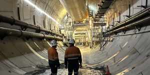 The headrace tunnel that Florence has been excavating,with the curved section where it became wedged in the background.
