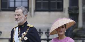 Well,at any rate it kept out the rain. Spain’s King Felipe and Queen Letizia attend the coronation.