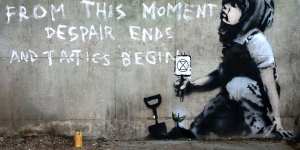 A Banksy artwork appeared on the final night of Extinction Rebellion’s London blockade in 2019.