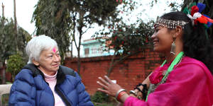 Olga Murray shares some time with former domestic slave Urmila Chaudhary in Ghorahi,Nepal.