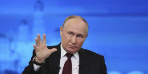 Russian President Vladimir Putin speaks during his annual news conference in Moscow,Russia.