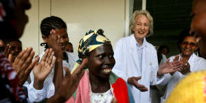 Dr Catherine Hamlin with staff and cured fistula patients on the eve of the women returning home.