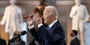  Joe Biden spoke for 30 minutes;while he did not mention Donald Trump by name,it was his toughest attack yet on his predecessor. 
