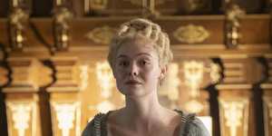 Catherine (Elle Fanning) in The Great’s lavish Winter Palace.
