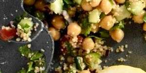 Gently spiced lamb and a herb-strewn grain salad make a healthy and satisfying meal.