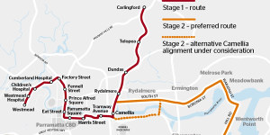 Parramatta Light Rail Routes for stages 1 and 2