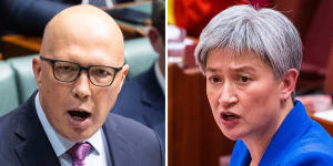At odds:Opposition Leader Peter Dutton and Foreign Affairs Minister Penny Wong.