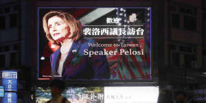 A billboard welcoming US House Speaker Nancy Pelosi,in Taipei,Taiwan.
