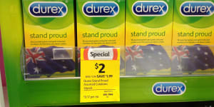 Patriotic condoms on sale at the supermarket in 2013. Evidently,they didn’t find a market.