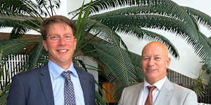 Then-newly appointed Queensland Department of Customer Services,Open Data and Small and Family Business director-general Chris Lamont and his minister Steve Minnikin early last year.