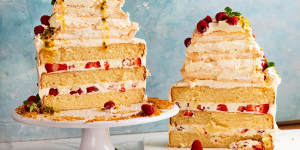 Pavlova-topped vanilla layer cake.