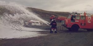 Aviation firefighters using foam contaminated with PFAS at Tullamarine in 1998. 