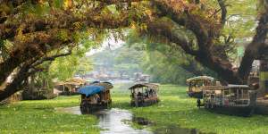 Houseboats on the backwaters of Kerala.