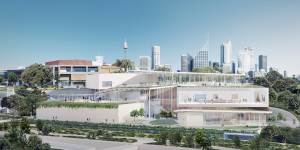 A render of the view of Sydney Modern from Woolloomooloo. 