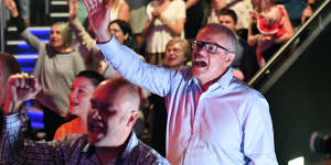 Scott Morrison at his Horizon Church during the 2019 election campaign. 