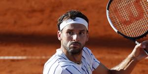 Bulgarian Grigor Dimitrov returns serve to Austrian Dominic Thiem during an earlier match at the Adria Tour charity tournament.